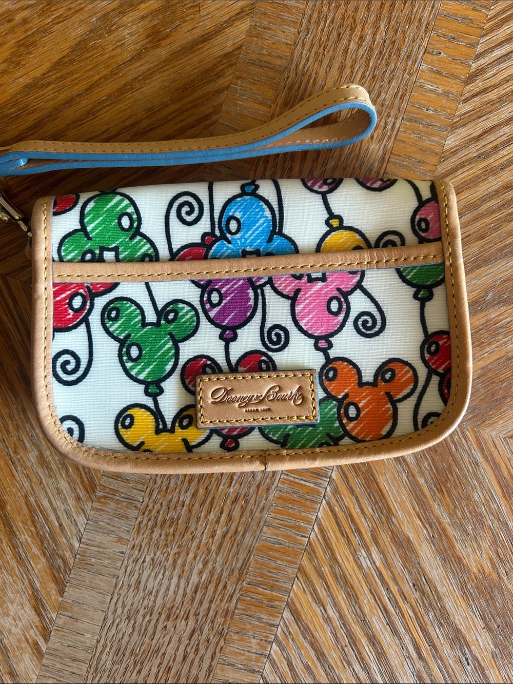 Dooney & Bourke Multicolor Balloon Print Wristlet with Tan Trim - Picture 2 of 3